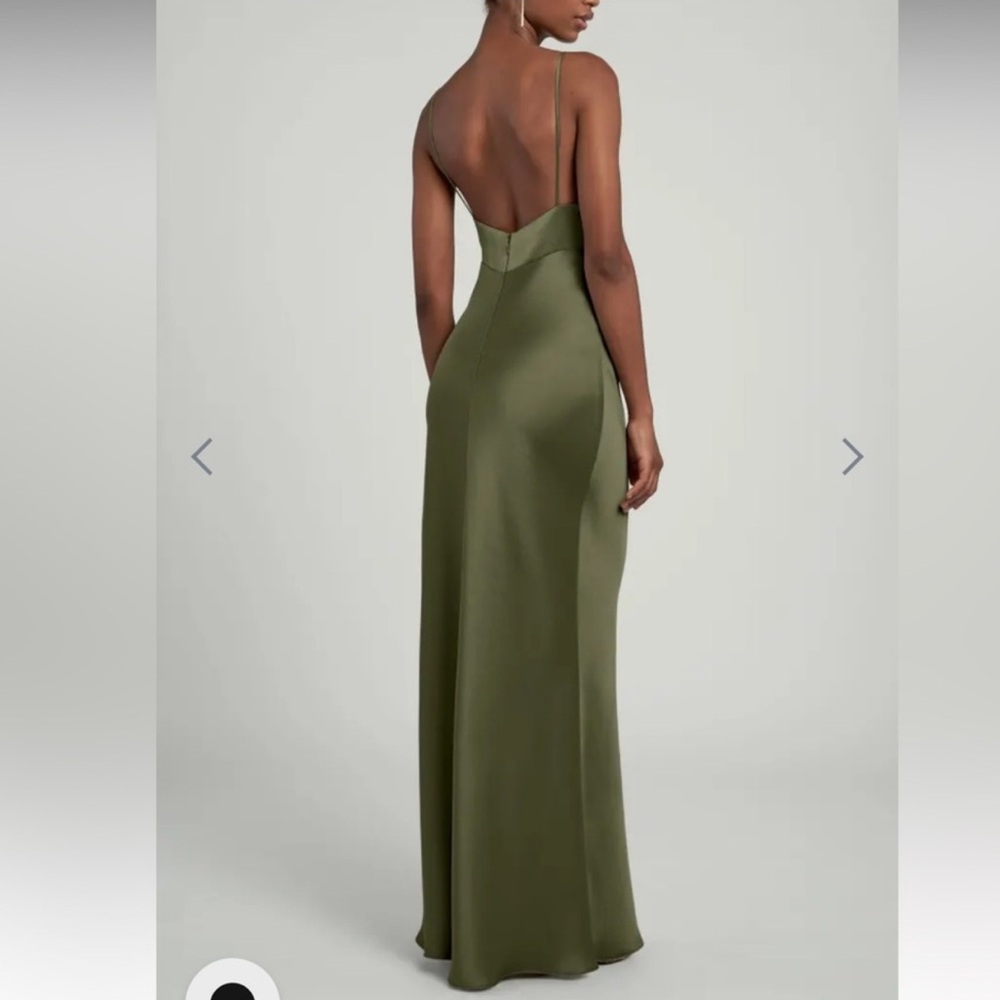 NWT JENNY YOO Eloise Luxe Satin Dress Olive Women’s Size 10 6411 - Picture 3 of 12
